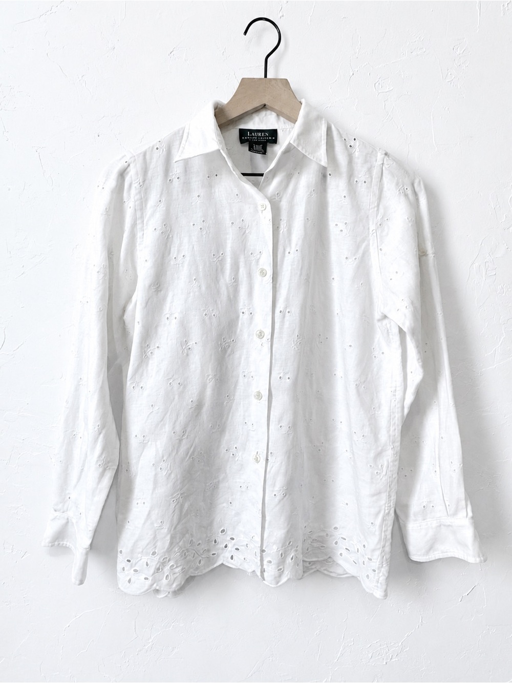Lauren Ralph Lauren Linen Eyelet Button Front Shirt Petite Small